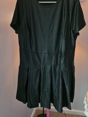 Shein Sz 3Xl Black Women's Pleather Short-Sleeve Dress